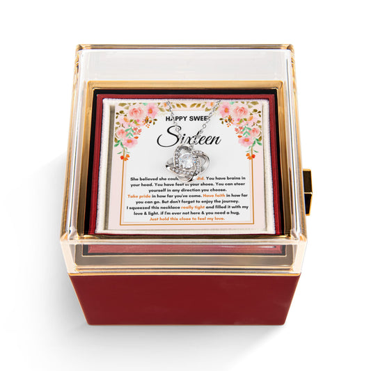 16TH BIRTHDAY DIRECTION SQUEEZED LOVE KNOT NECKLACE ROSE BOX GIFT SET