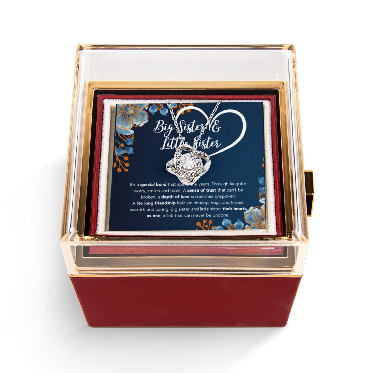 TO MY SISTER BOND KNOT NECKLACE ROSE BOX GIFT SET