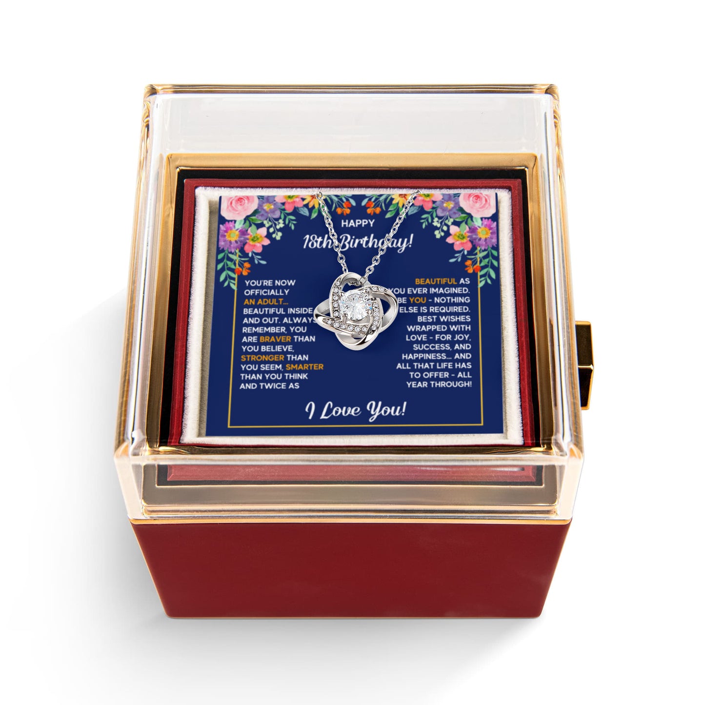 18TH BIRTHDAY WRAPPED LOVE KNOT NECKLACE ROSE BOX GIFT SET