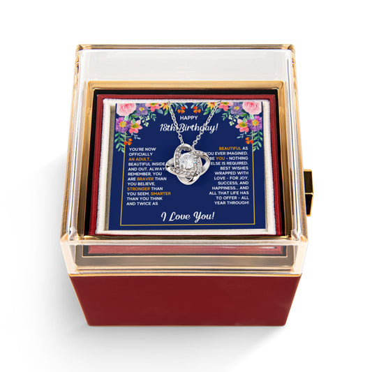18TH BIRTHDAY WRAPPED LOVE KNOT NECKLACE ROSE BOX GIFT SET