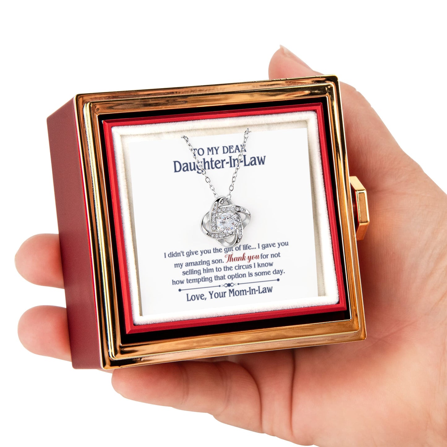 TO MY DAUGHTER IN LAW CIRCUS LOVE KNOT NECKLACE ROSE BOX GIFT SET