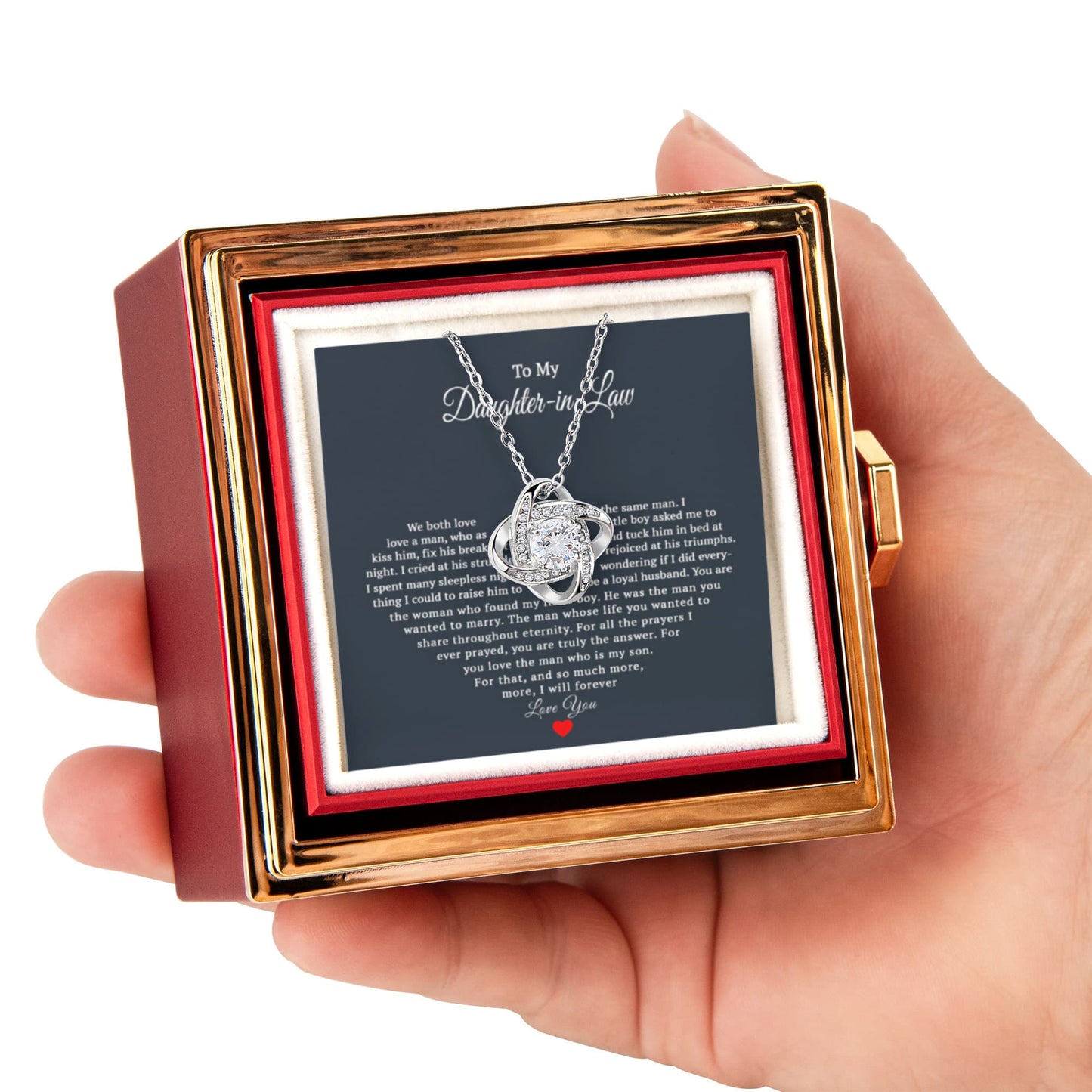 TO MY DAUGHTER IN LAW PRAYERS LOVE KNOT NECKLACE ROSE BOX GIFT SET