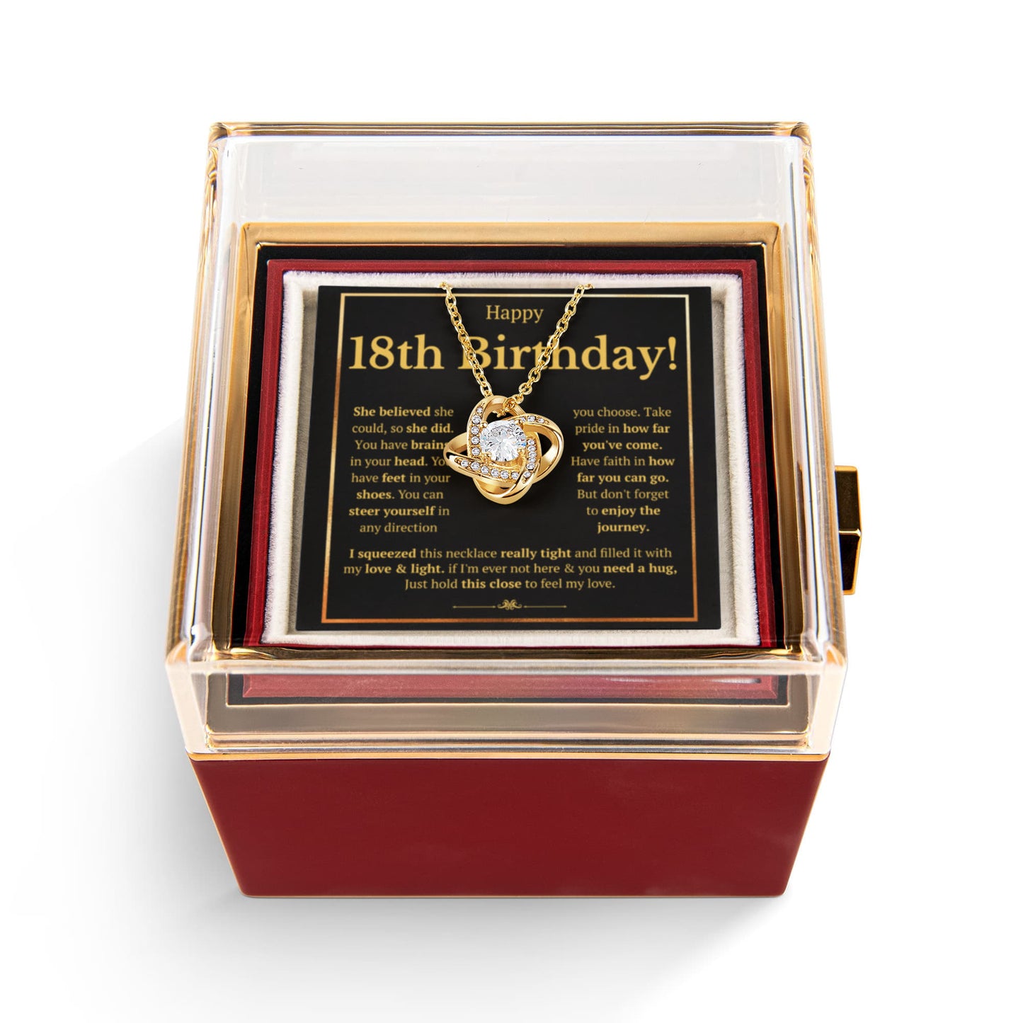 18TH BIRTHDAY SQUEEZED LOVE KNOT NECKLACE ROSE BOX GIFT SET