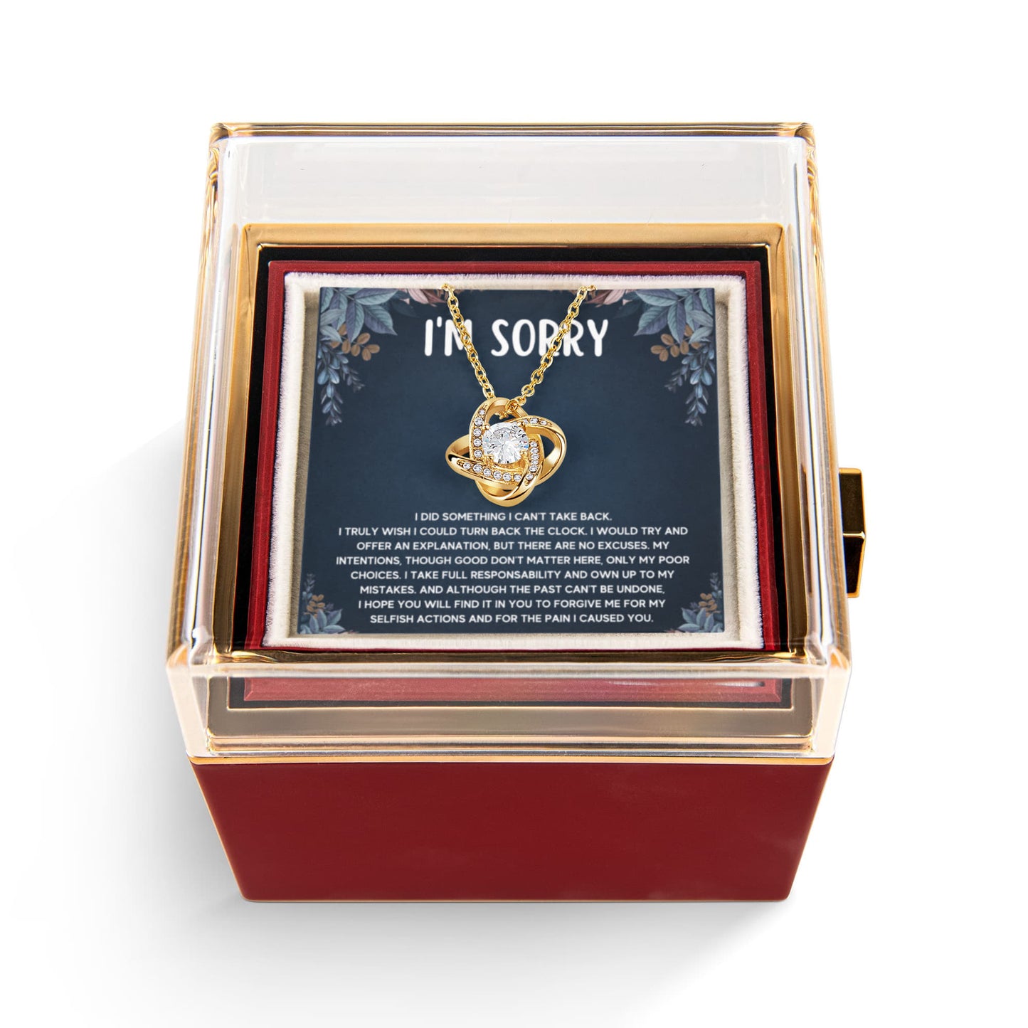 I'M SORRY POOR CHOICES LOVE KNOT NECKLACE ROSE BOX GIFT SET