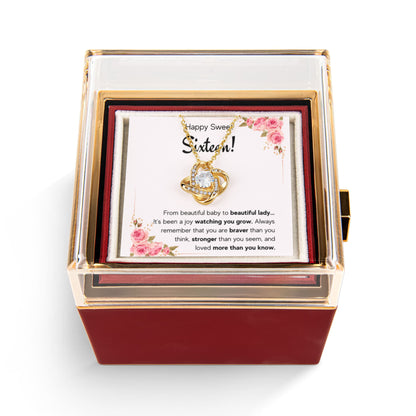 HAPPY SWEET SIXTEEN JOY LOVE KNOT NECKLACE ROSE BOX GIFT SET