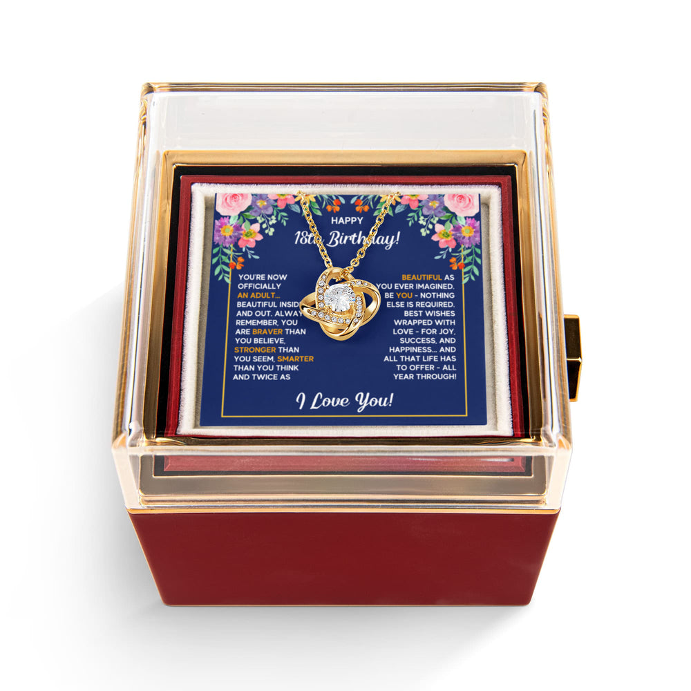 18TH BIRTHDAY WRAPPED LOVE KNOT NECKLACE ROSE BOX GIFT SET