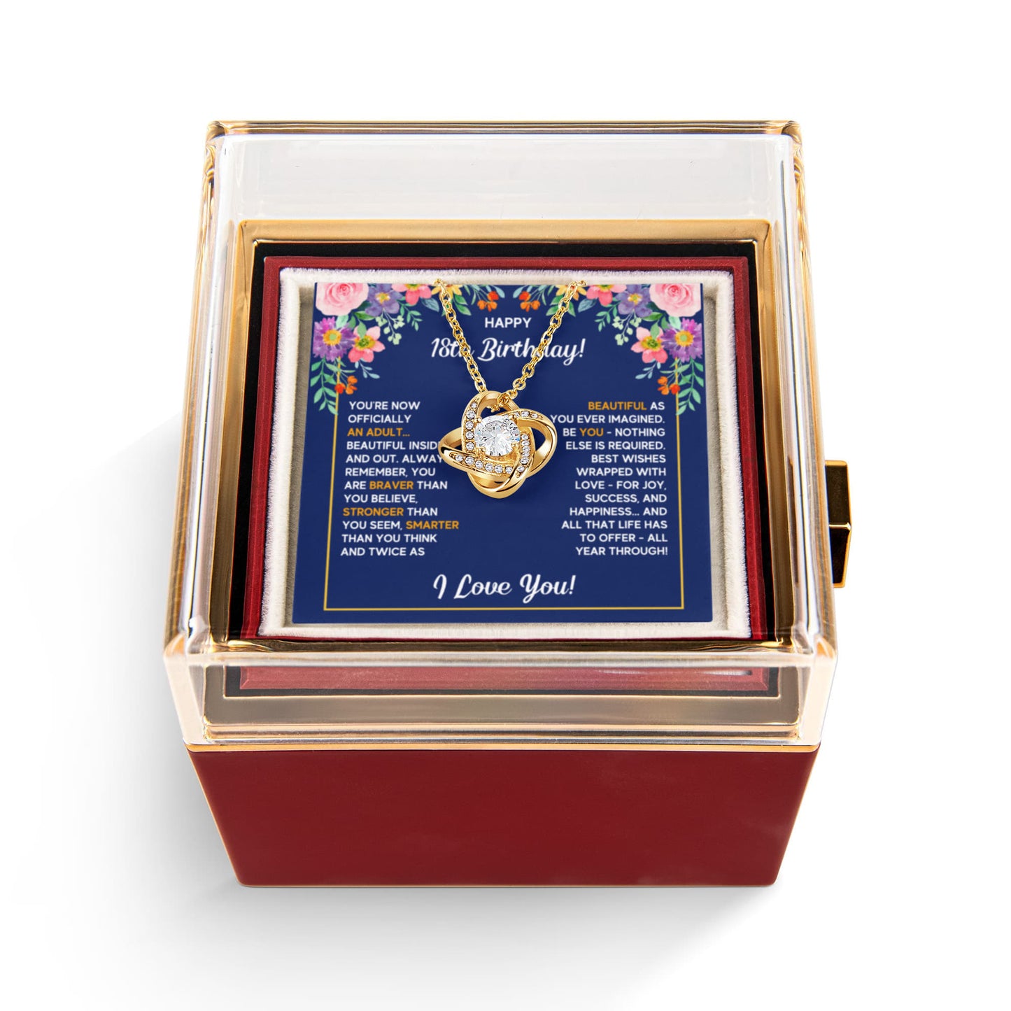 18TH BIRTHDAY WRAPPED LOVE KNOT NECKLACE ROSE BOX GIFT SET