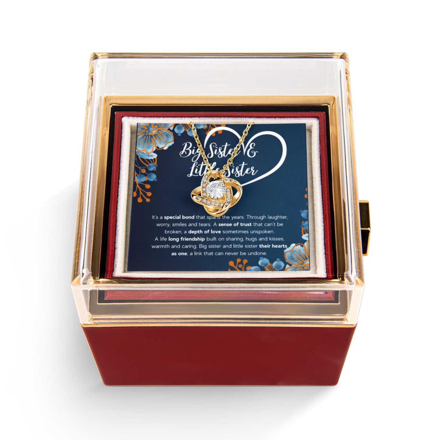 TO MY SISTER BOND KNOT NECKLACE ROSE BOX GIFT SET