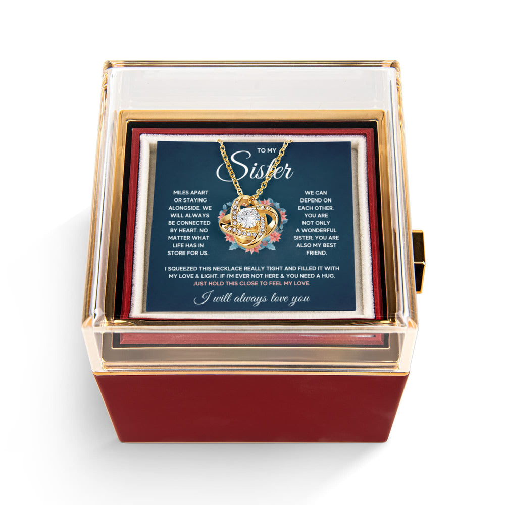 TO MY SISTER SQUEEZED LOVE KNOT NECKLACE ROSE BOX GIFT SET