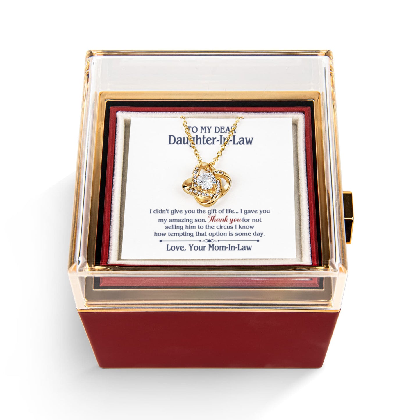 TO MY DAUGHTER IN LAW CIRCUS LOVE KNOT NECKLACE ROSE BOX GIFT SET