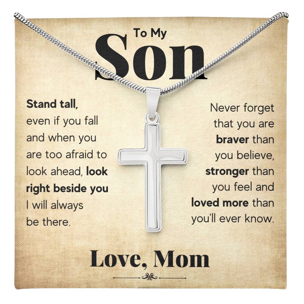 TO MY SON STAND TALL CROSS NECKLACE GIFT SET