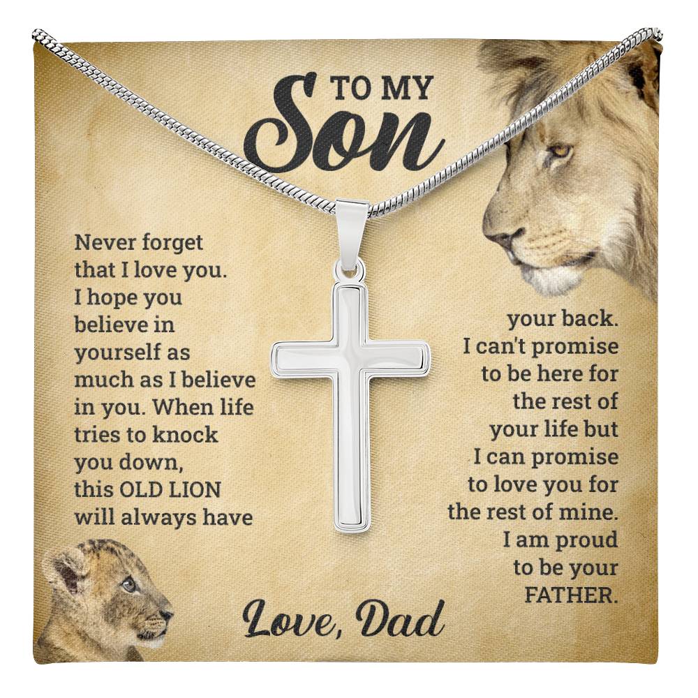 TO MY SON THIS OLD LION CROSS NECKLACE GIFT SET