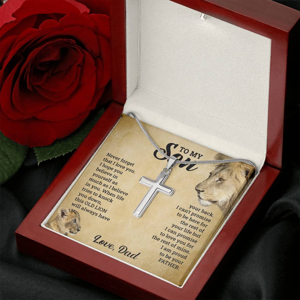 TO MY SON THIS OLD LION CROSS NECKLACE GIFT SET