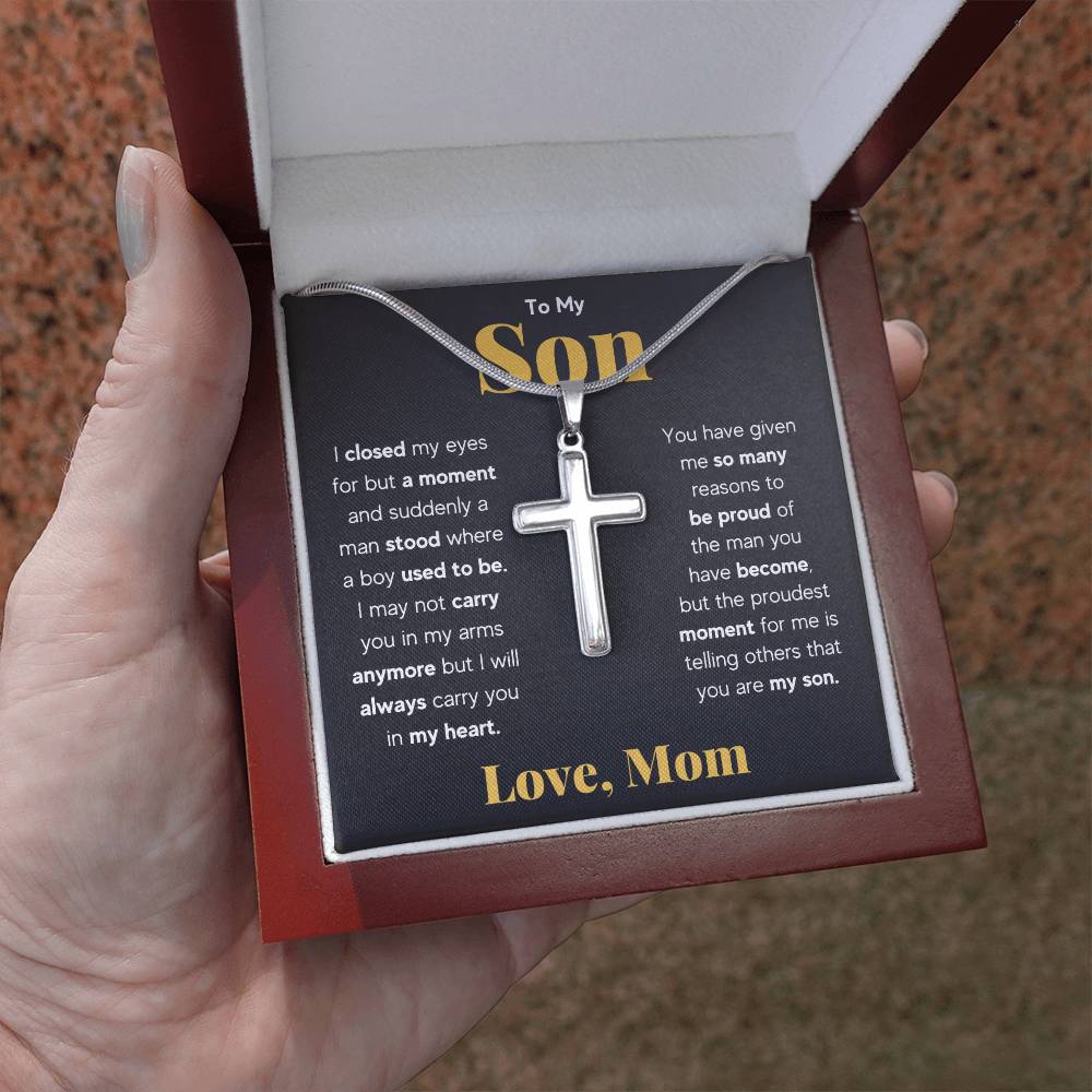 TO MY SON REASONS CROSS NECKLACE GIFT SET