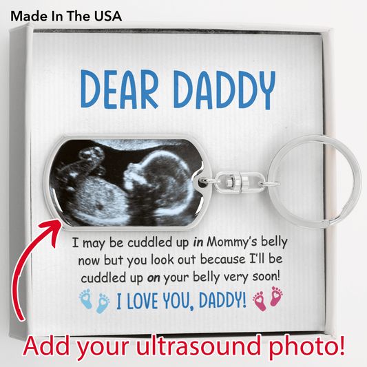Dear Daddy, Photo Upload Dog Tag, Cuddled Up in Belly