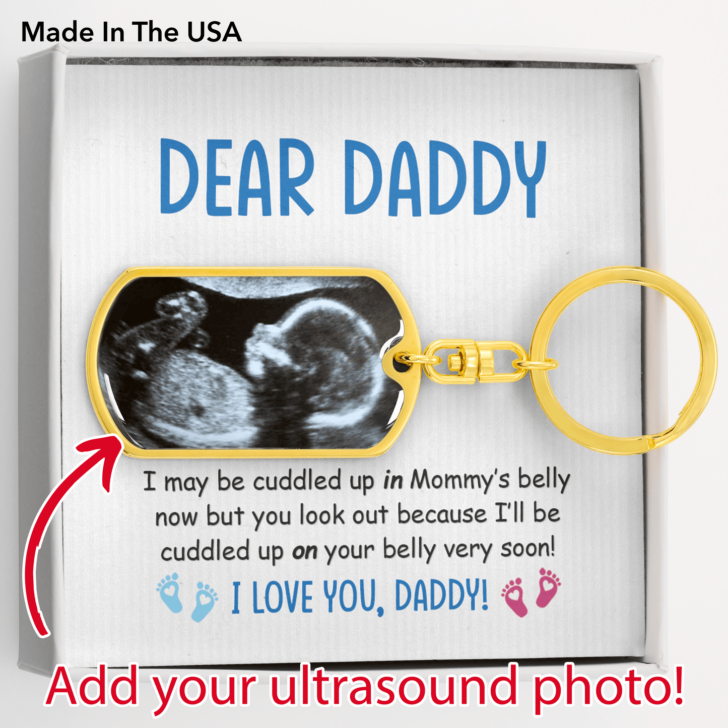 Dear Daddy, Photo Upload Dog Tag, Cuddled Up in Belly