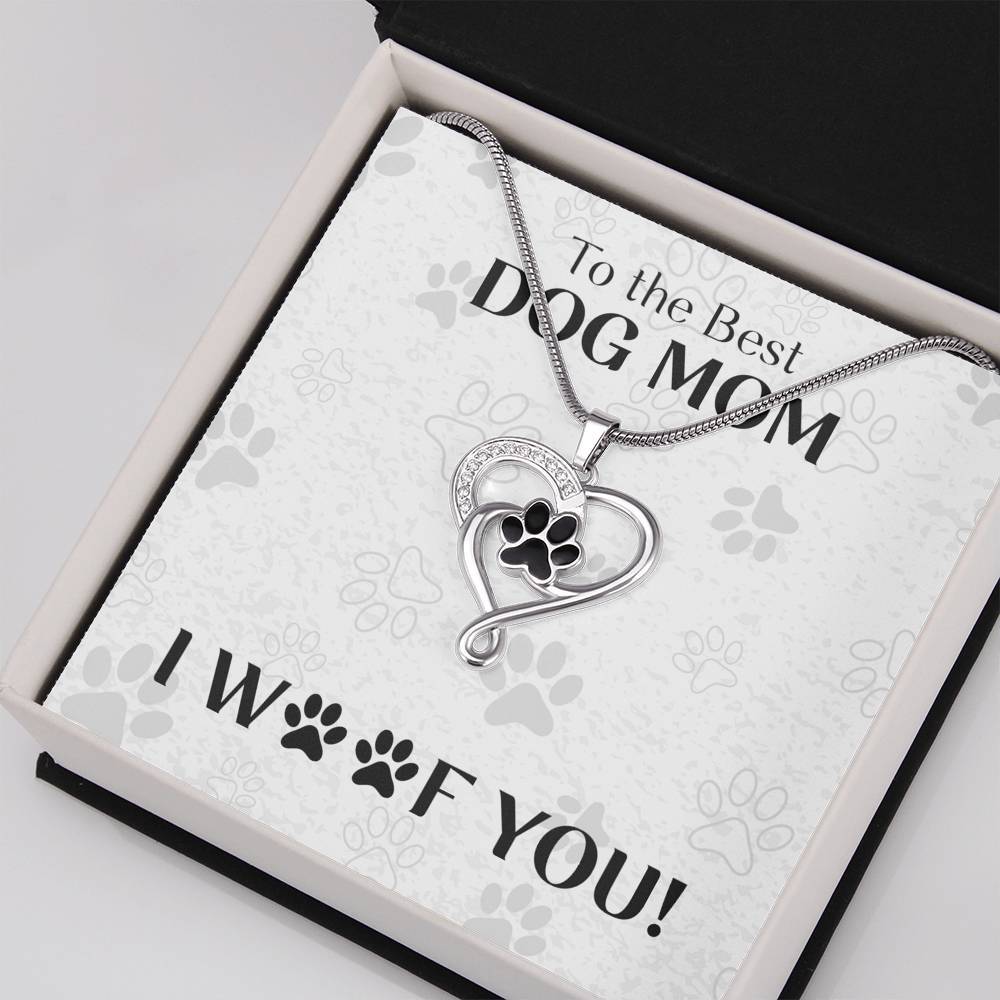 Dog Mom, I Woof You, Pet Paw Heart Necklace