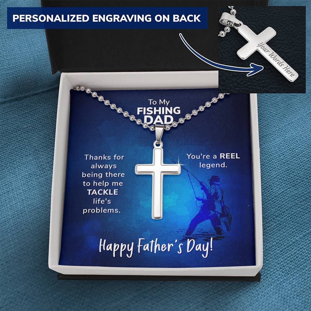 To My Fishing Dad - You're a Reel Legend - Cross Necklace