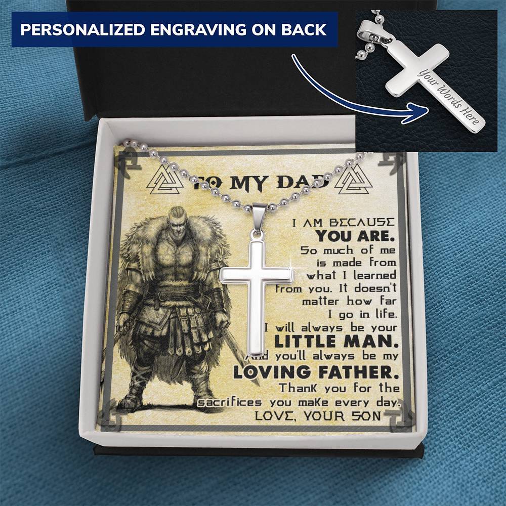 Viking Dad, From Son, I Am Because You Are, Engraved Cross Necklace