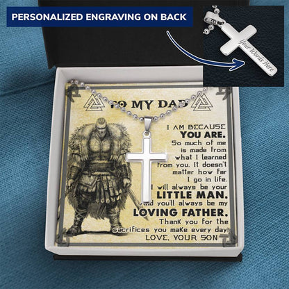 Viking Dad, From Son, I Am Because You Are, Engraved Cross Necklace
