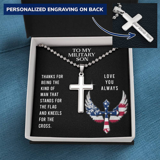 To My Military Son, Stand for the Flag, Cross Necklace