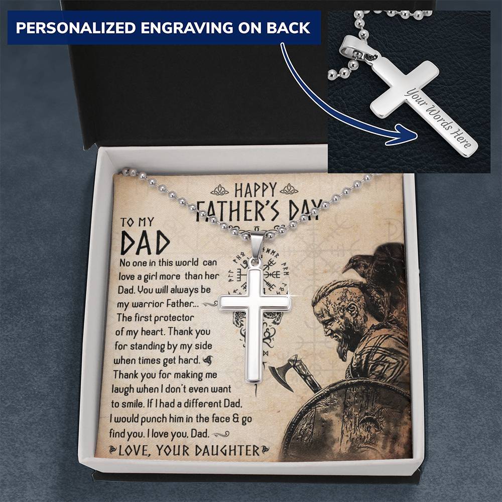 Viking Dad, From Daughter, Always Be My Warrior Father, Cross Necklace