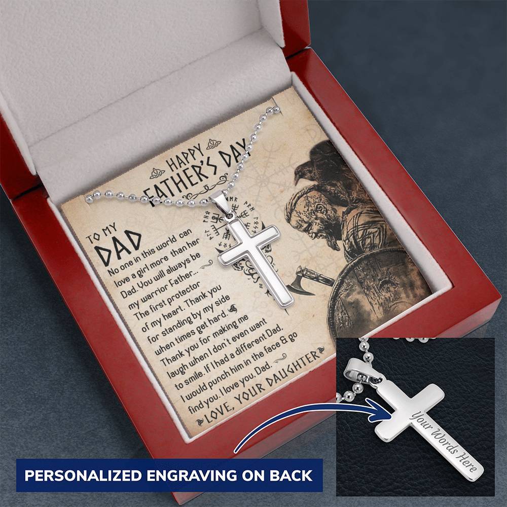 Viking Dad, From Daughter, Always Be My Warrior Father, Cross Necklace