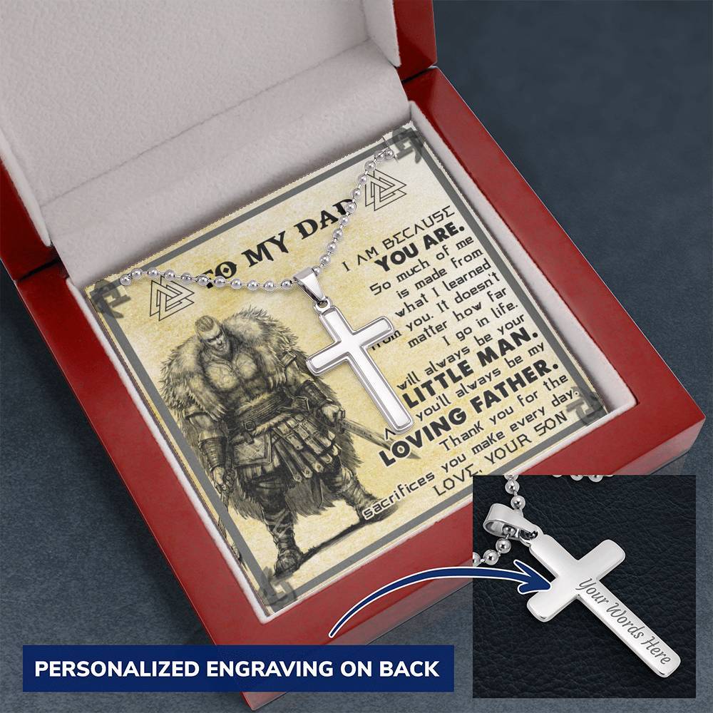 Viking Dad, From Son, I Am Because You Are, Engraved Cross Necklace