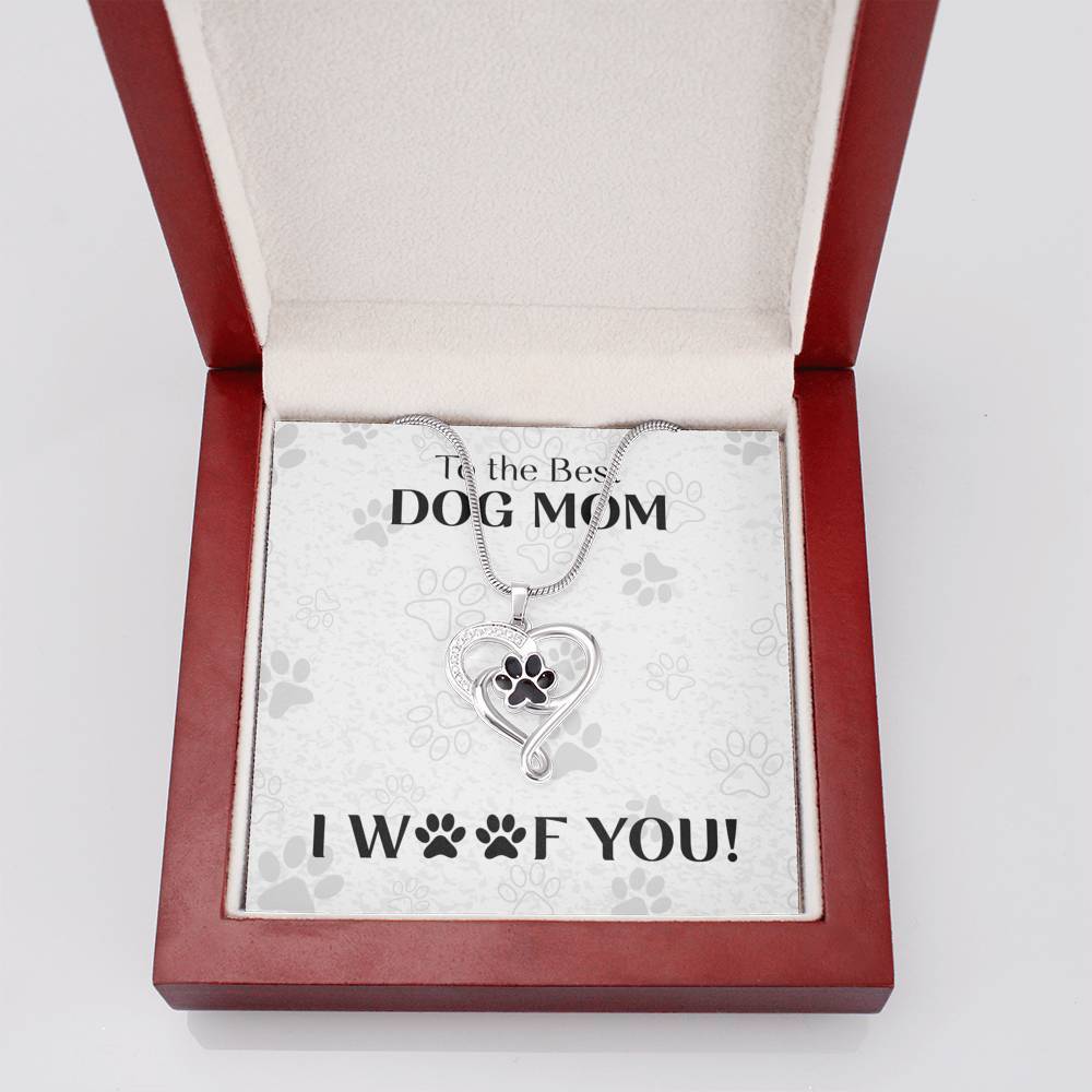 Dog Mom, I Woof You, Pet Paw Heart Necklace