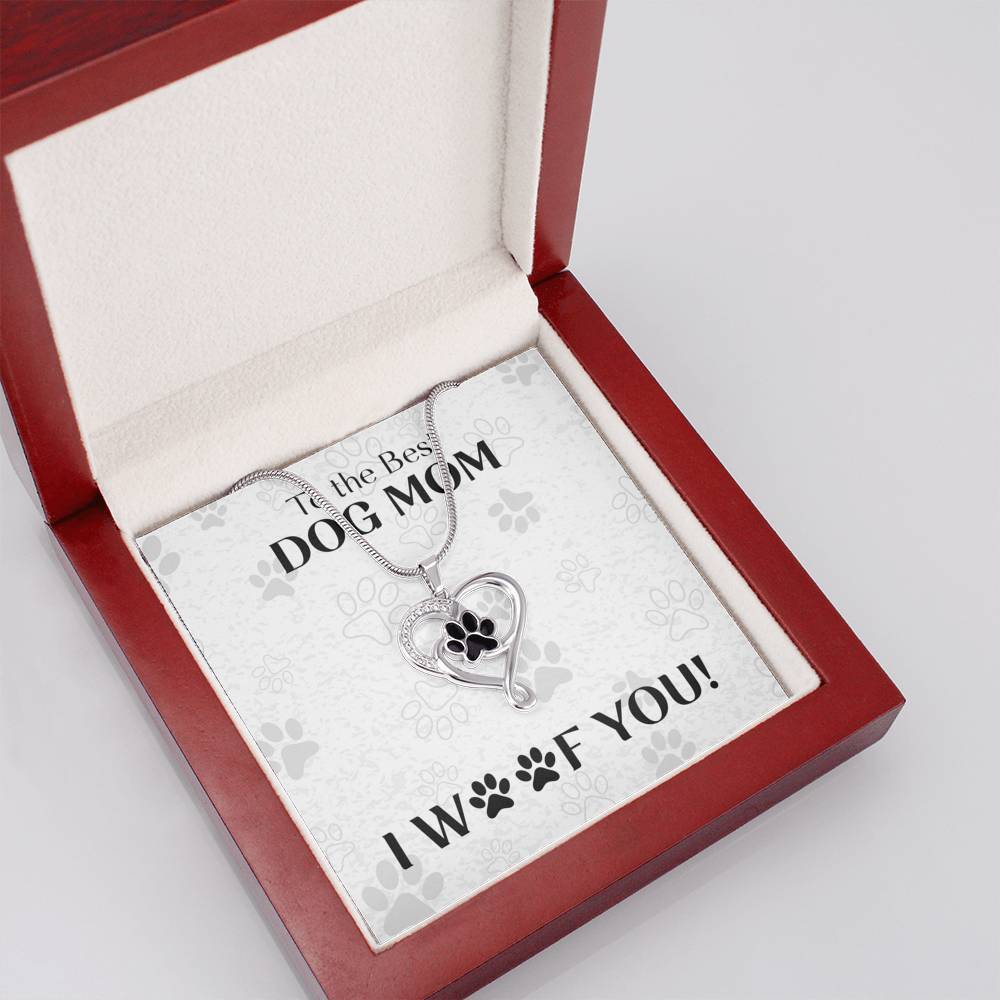 Dog Mom, I Woof You, Pet Paw Heart Necklace