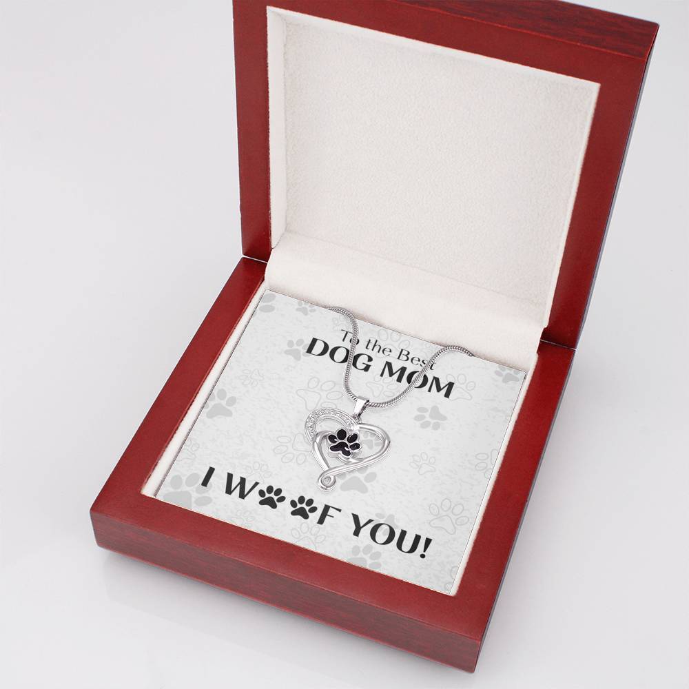 Dog Mom, I Woof You, Pet Paw Heart Necklace