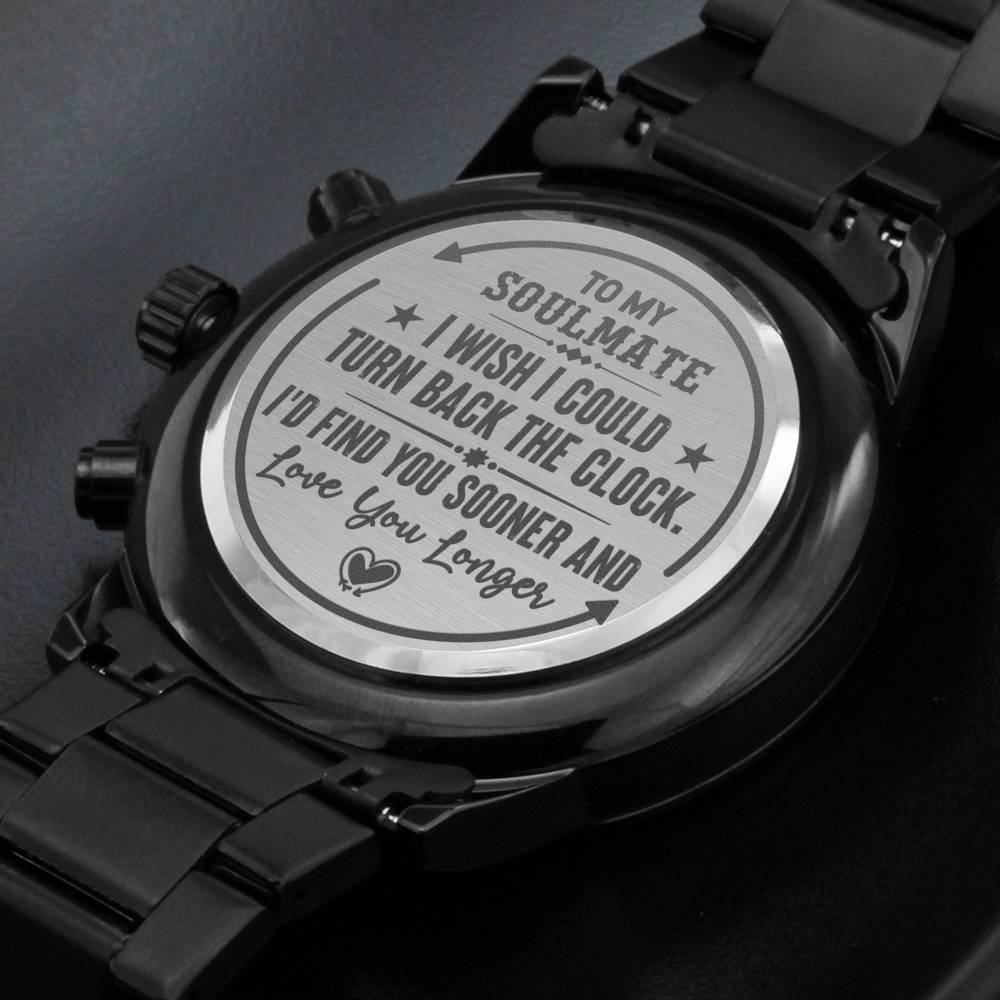 Men's Watch, To Soulmate, Turn Back the Clock, Charcoal Black, Gift Watch