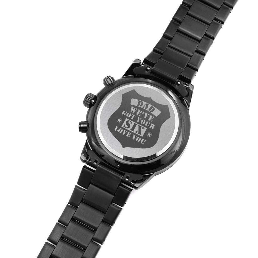 Men's Engraved Watch, We've Got Your Six, Charcoal Black, Gift Watch