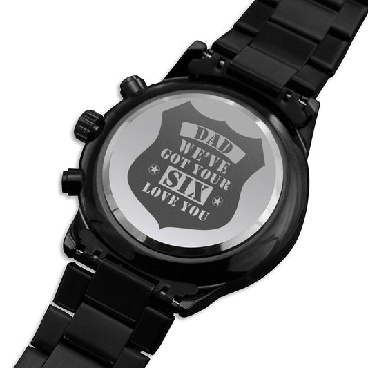 Men's Engraved Watch, We've Got Your Six, Charcoal Black, Gift Watch