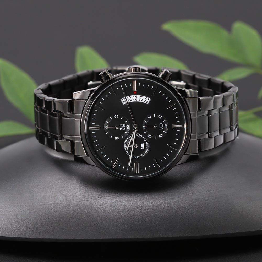 Men's Engraved Watch, Charcoal Black, Gift Watch