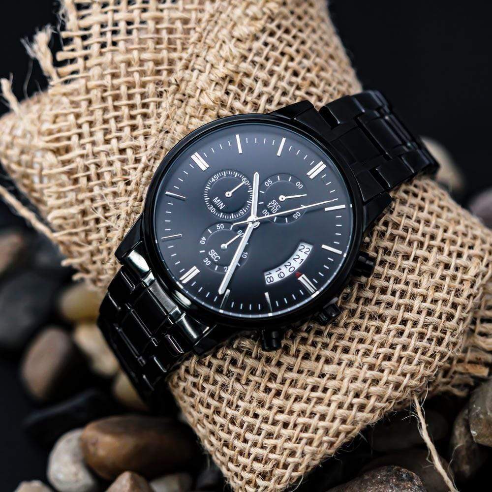 Men's Engraved Watch, Charcoal Black, Gift Watch