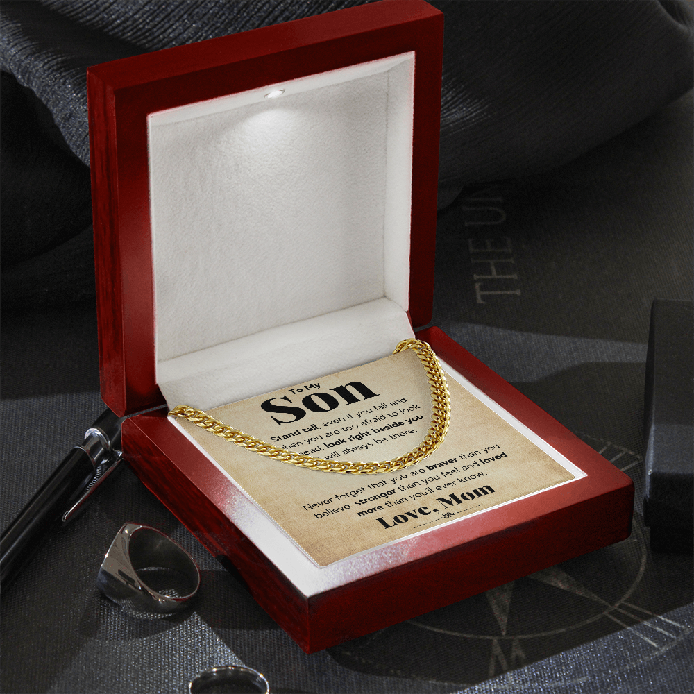 TO MY SON STAND TALL CUBAN LINK CHAIN NECKLACE GIFT SET