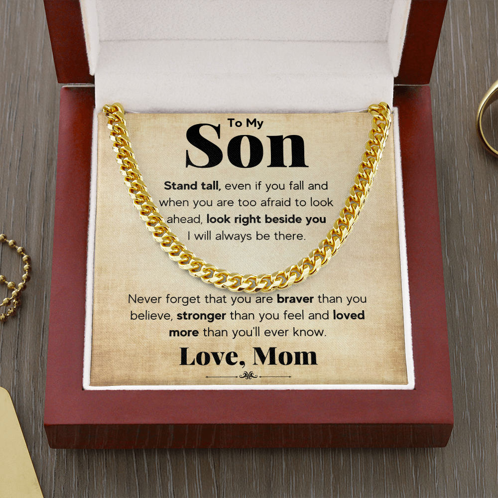 TO MY SON STAND TALL CUBAN LINK CHAIN NECKLACE GIFT SET