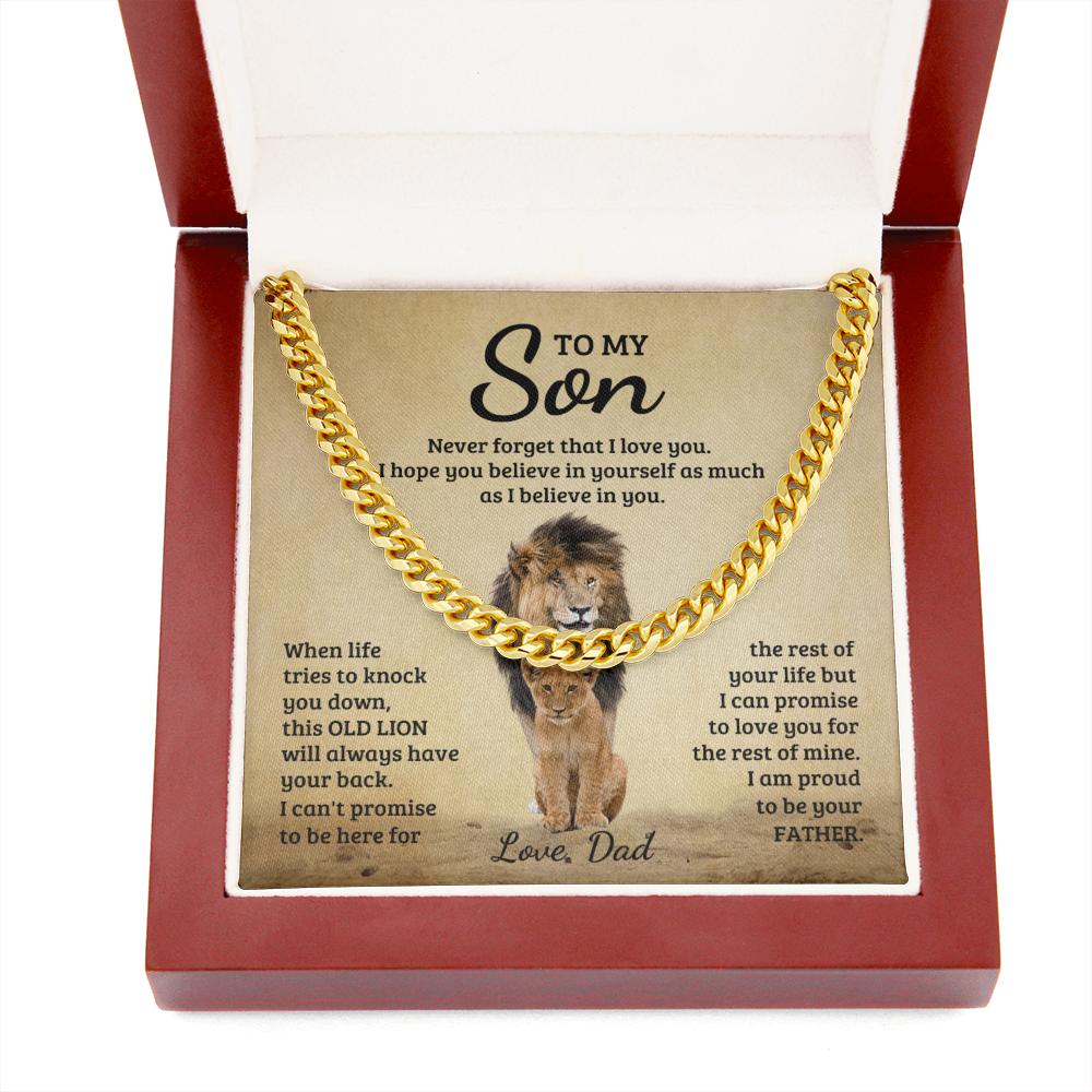 TO MY SON THIS OLD LION CUBAN LINK CHAIN NECKLACE GIFT SET