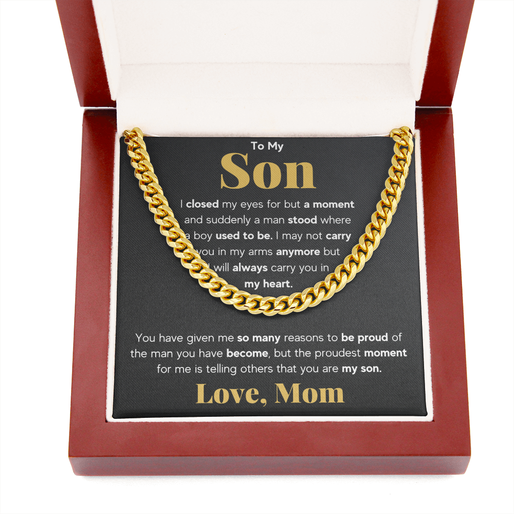 TO MY SON REASONS CUBAN LINK CHAIN NECKLACE GIFT SET