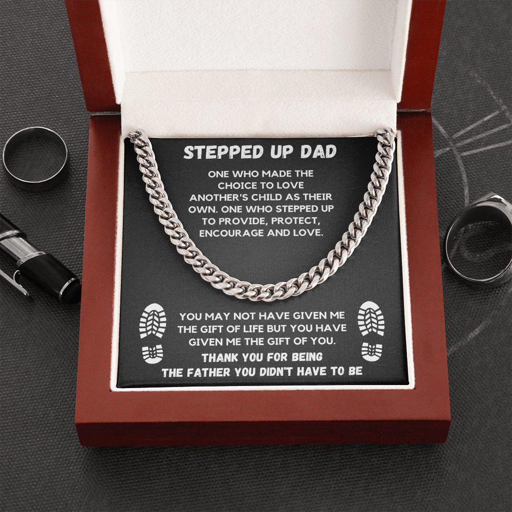STEPPED UP DAD CUBAN LINK CHAIN NECKLACE GIFT SET