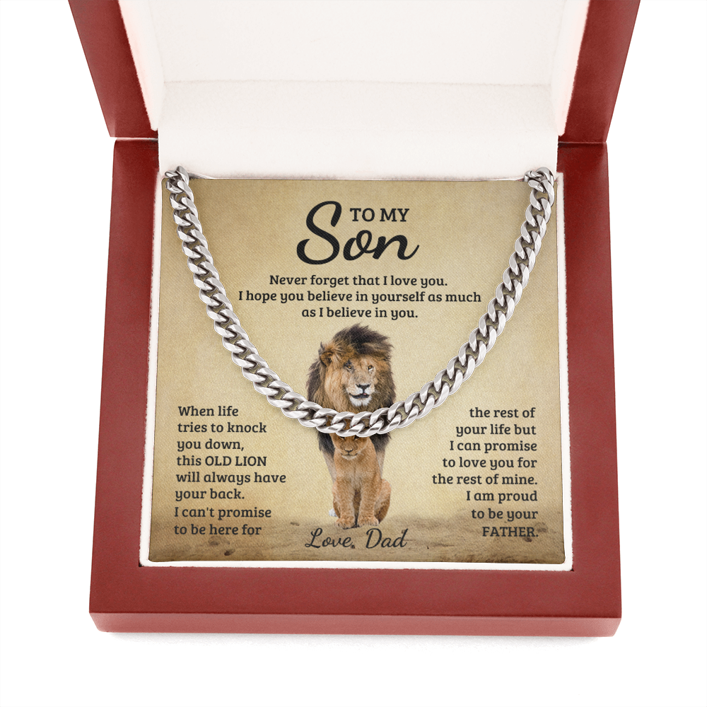 TO MY SON THIS OLD LION CUBAN LINK CHAIN NECKLACE GIFT SET