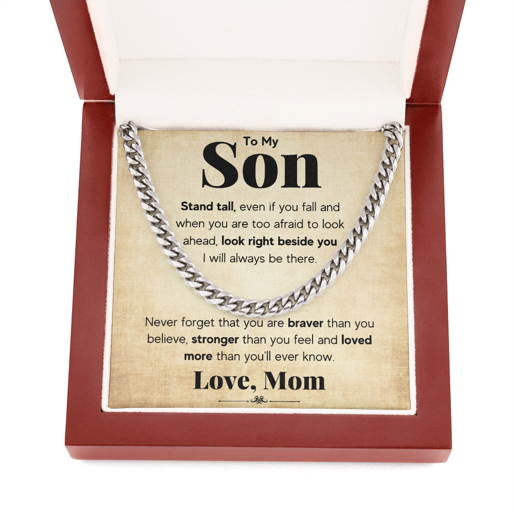 TO MY SON STAND TALL CUBAN LINK CHAIN NECKLACE GIFT SET