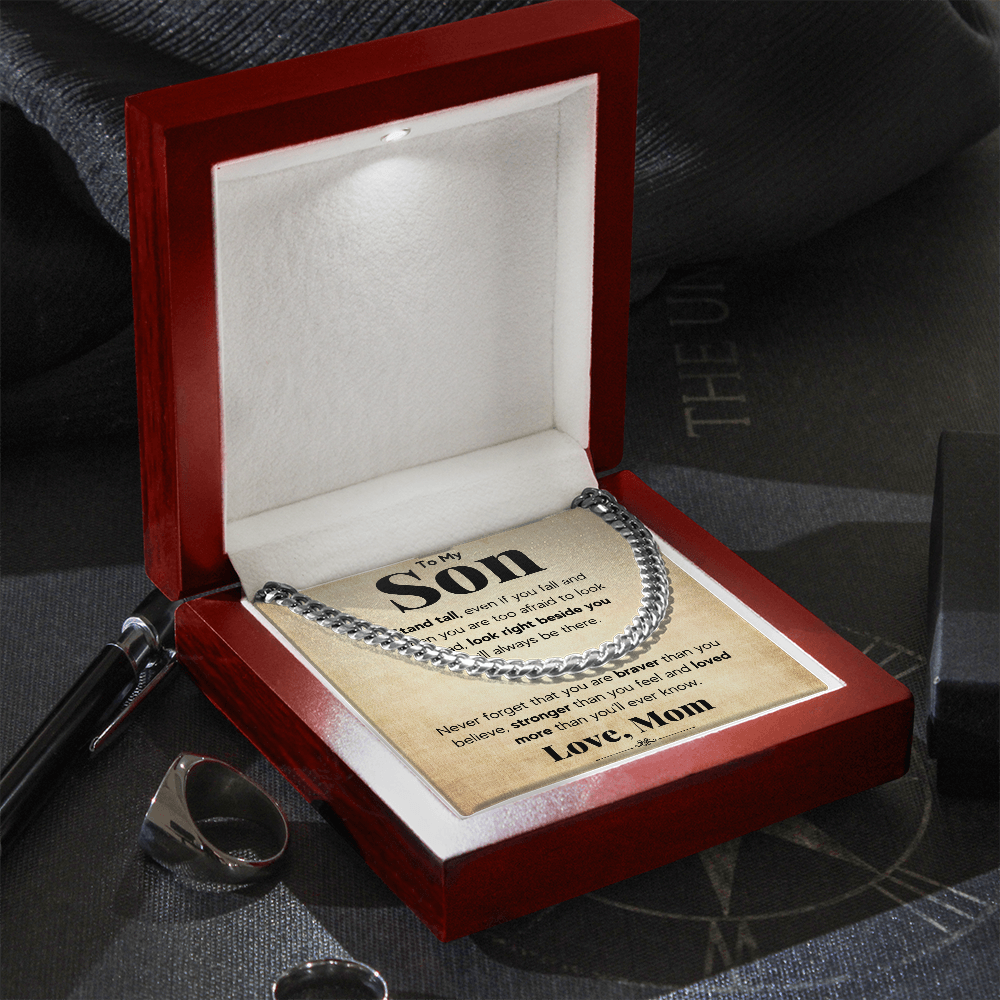 TO MY SON STAND TALL CUBAN LINK CHAIN NECKLACE GIFT SET