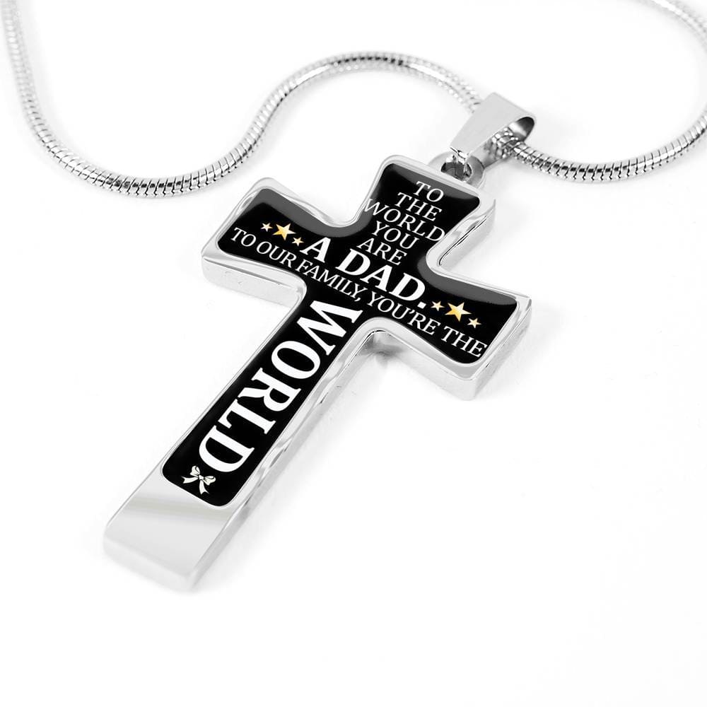 To My Dad - You're The World - Graphic Cross Necklace
