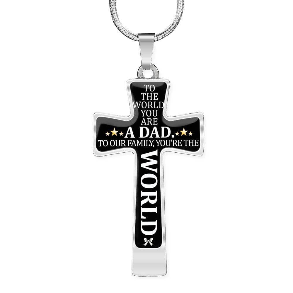 To My Dad - You're The World - Graphic Cross Necklace