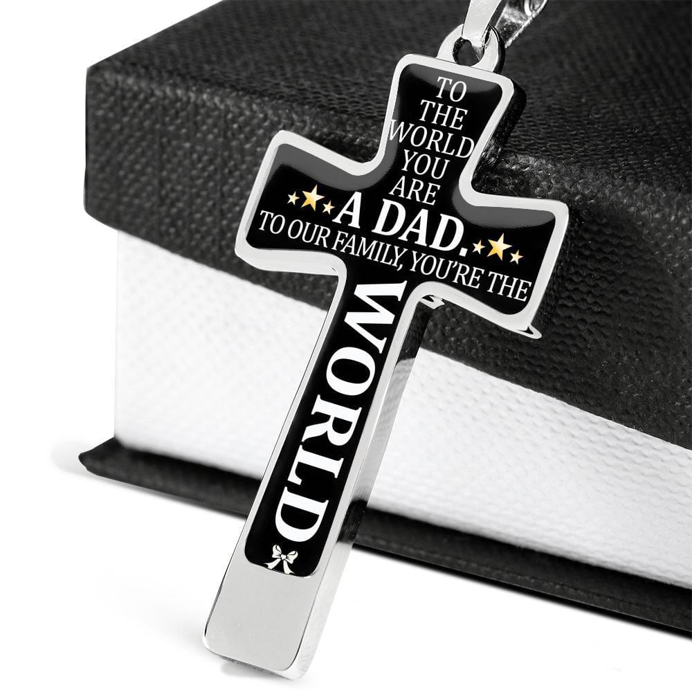 To My Dad - You're The World - Graphic Cross Necklace