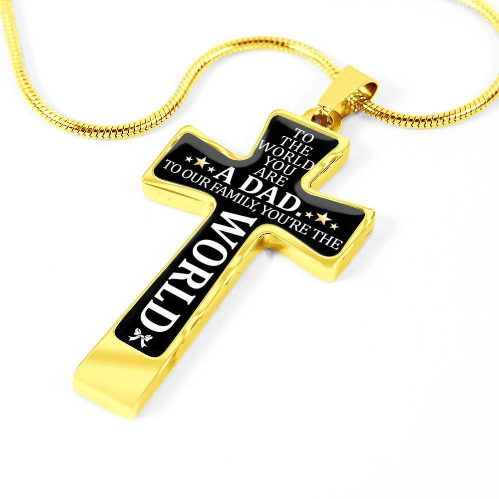 To My Dad - You're The World - Graphic Cross Necklace