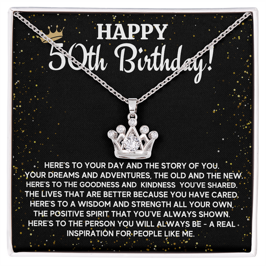 HAPPY 50TH BIRTHDAY CROWN NECKLACE GIFT SET