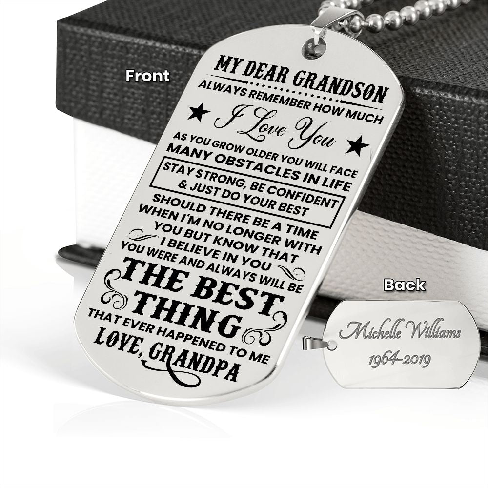Grandson - Strong - Engraved Dog Tag Necklace